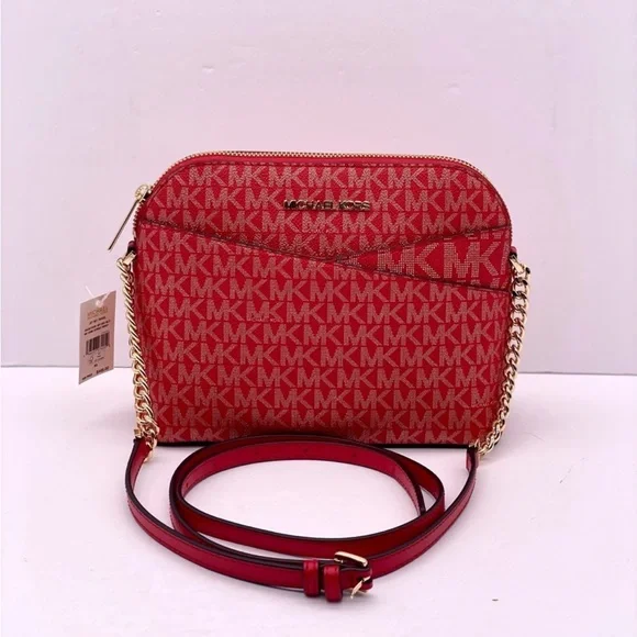MICHAEL KORS Metallic Dome Crossbody Bright Red Multi - Picture 1 of 7